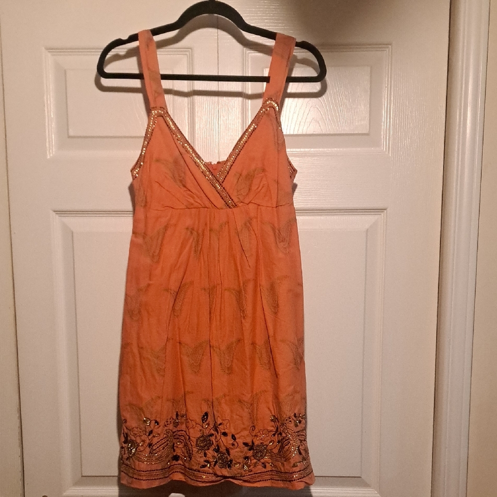 🇮🇳 Desi Style Peach Coral Embroidered Sleeveless Summer Dress Summer Ready